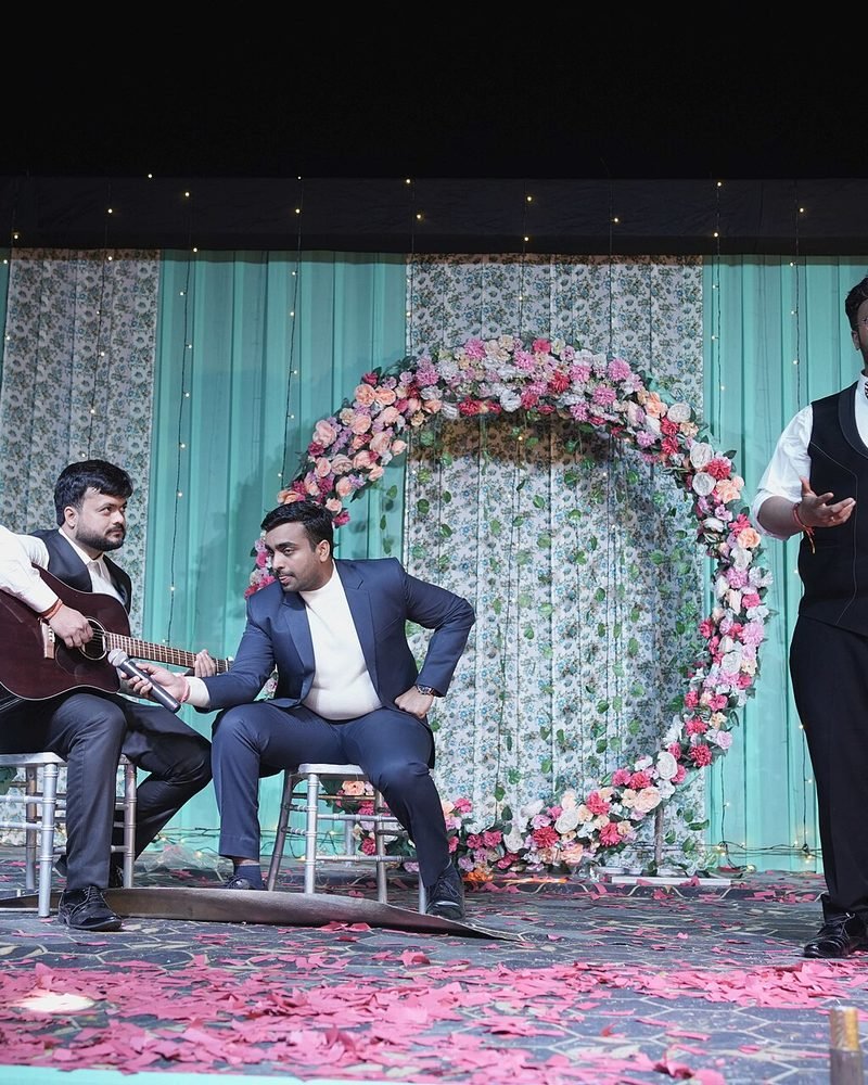 Wedding ceremony decoration in a banquet hall